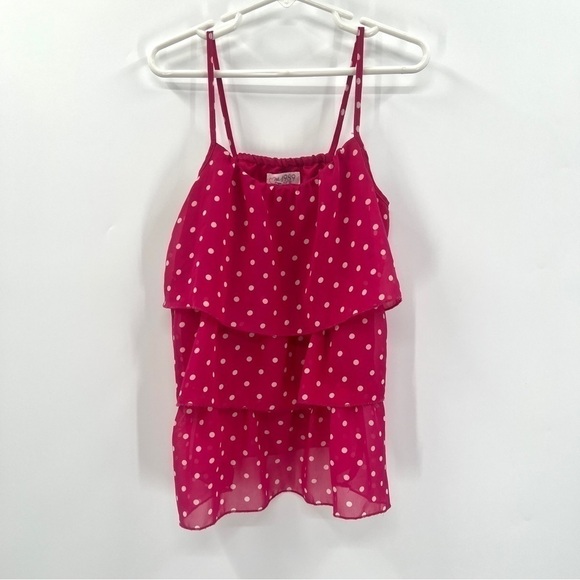 THE CHILDREN'S PLACE Girl's Pink & White Polka Dot Tiered Tank Top Size M - Picture 1 of 8